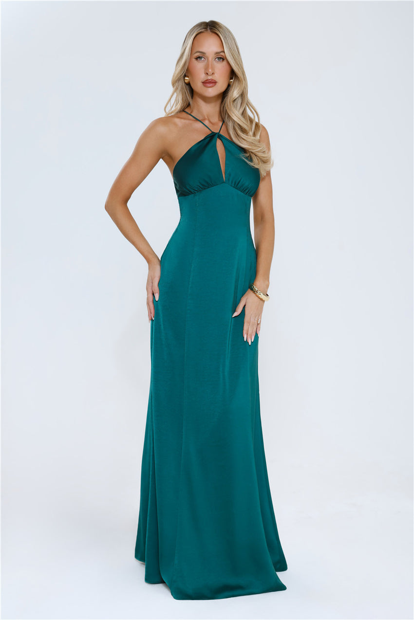 Gleam Dream Satin Maxi Dress Emerald
