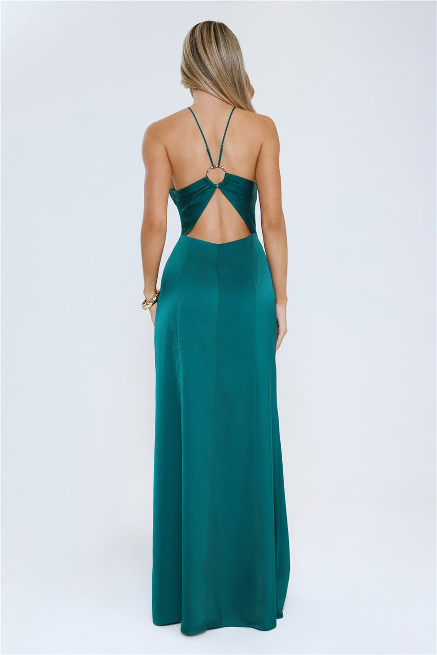 Gleam Dream Satin Maxi Dress Emerald