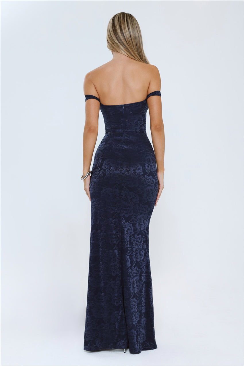 Night Bloom Off Shoulder Maxi Dress Navy
