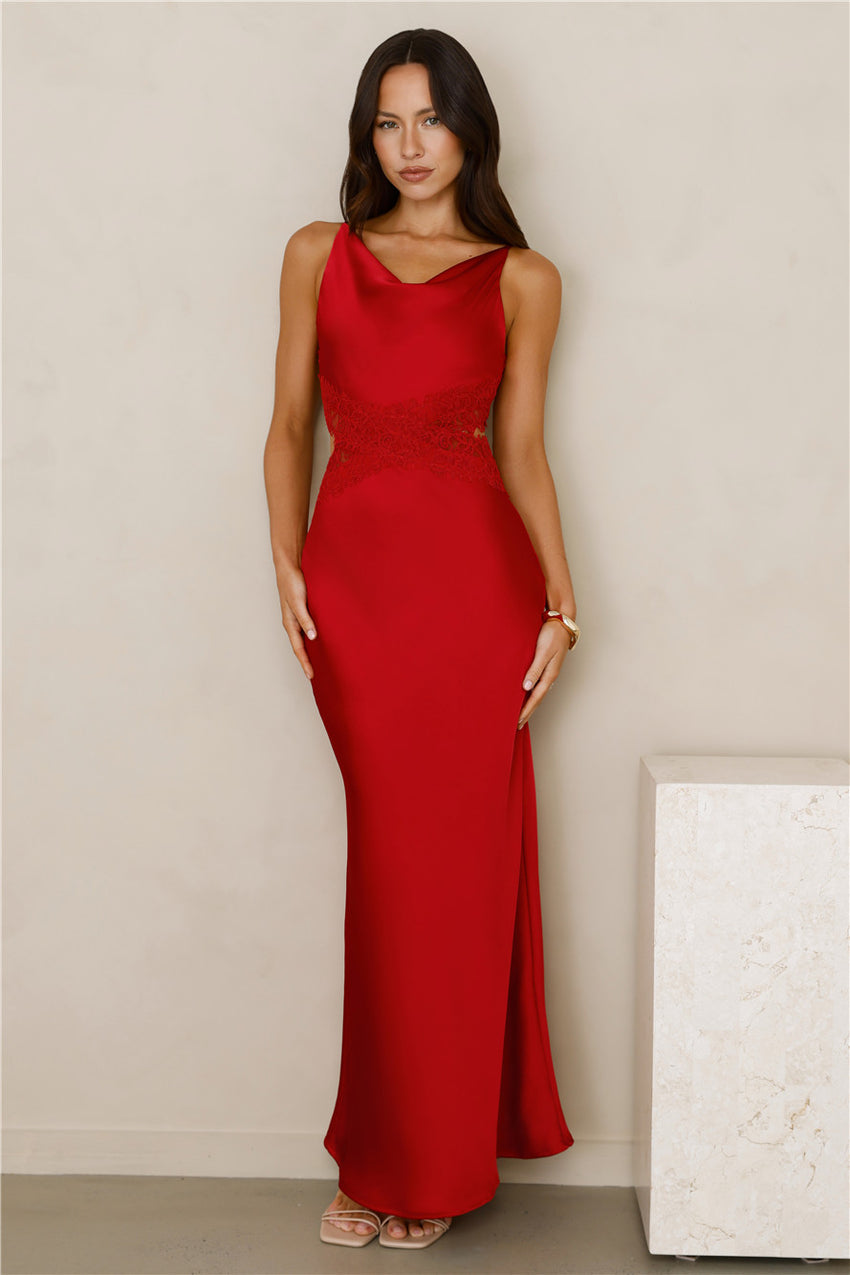 Satin Embrace Maxi Dress Red