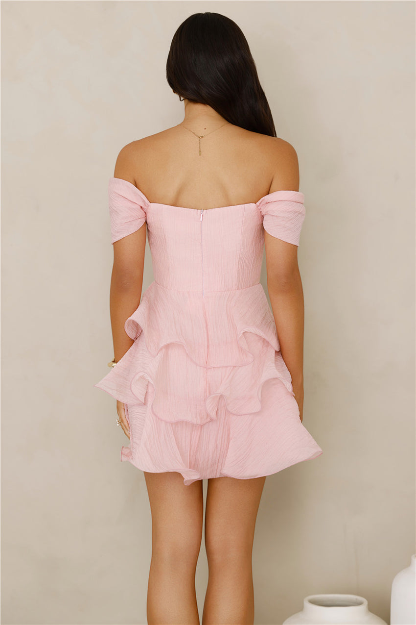 Pretty In The Sun Off Shoulder Mini Dress Pink