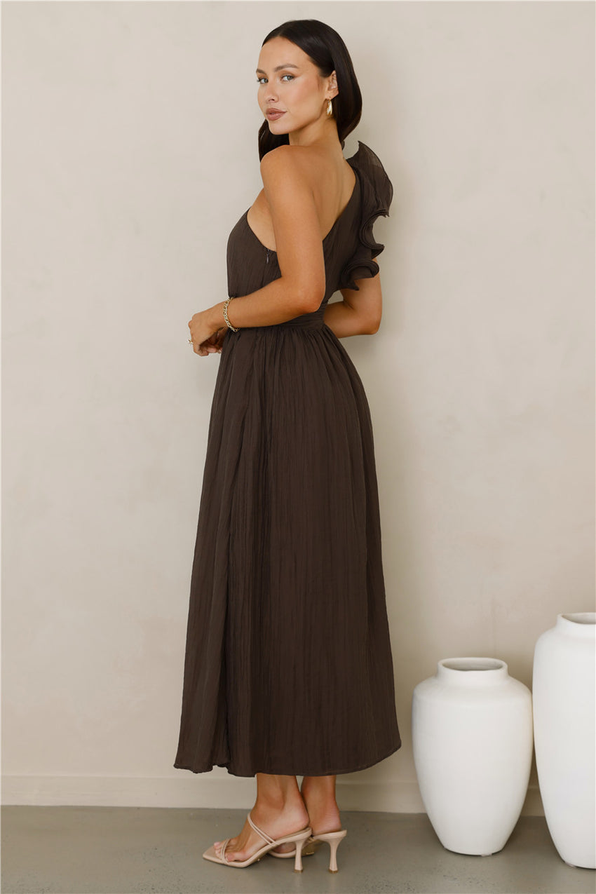 Find Out One Shoulder Midi Dress Brown