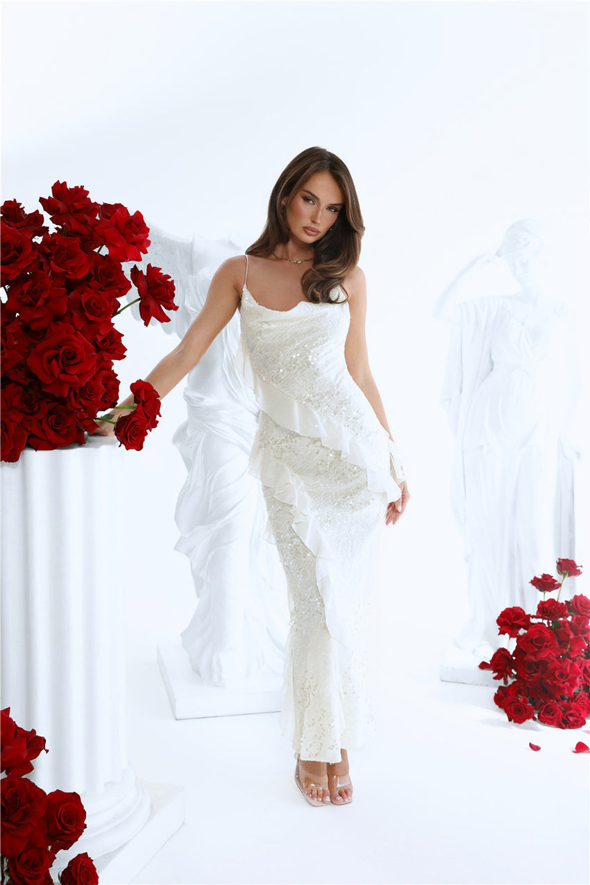 Glitter Gaze Sequin Maxi Dress Cream