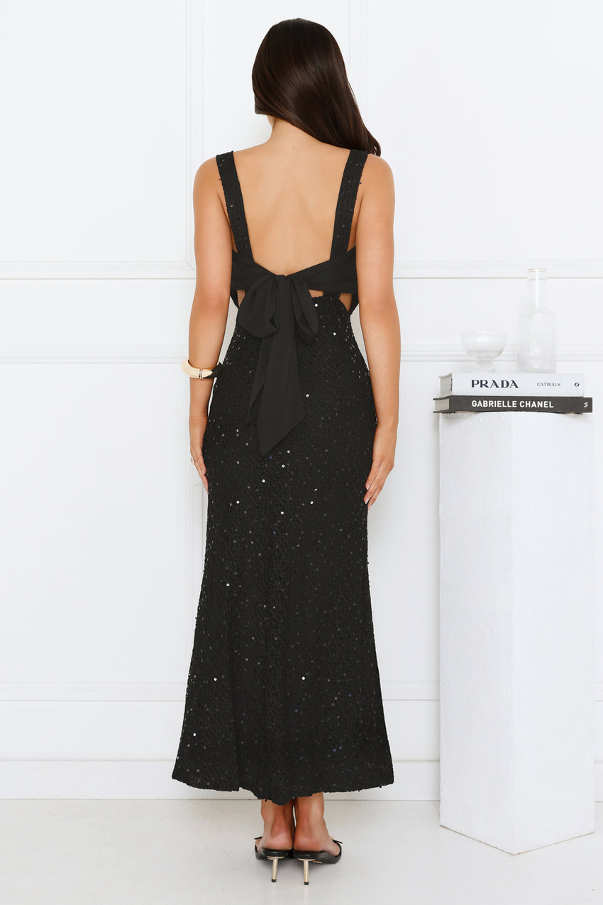 Luxe Siren Crochet Sequin Maxi Dress Black