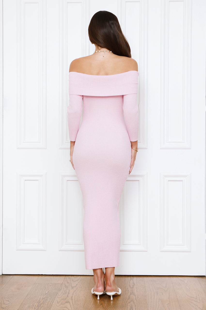 Chilled Luxe Off Shoulder Knit Maxi Dress Pink