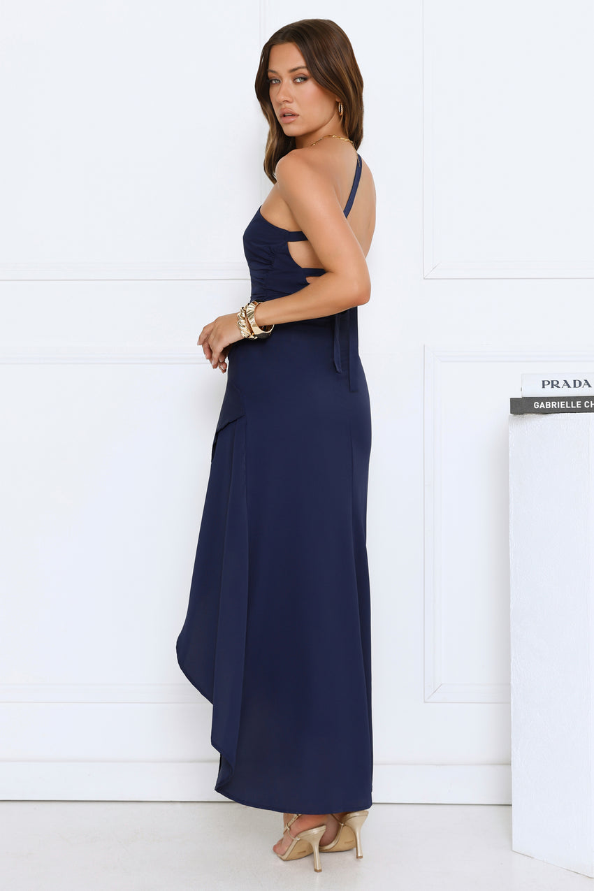 Rule Breaker One Shoulder Midi Dress Navy