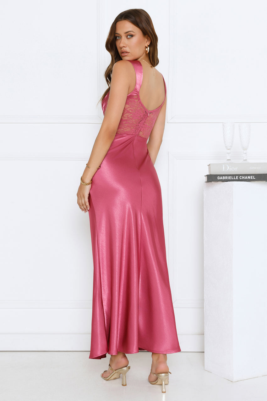 Wink Your Way Satin Maxi Dress Rose