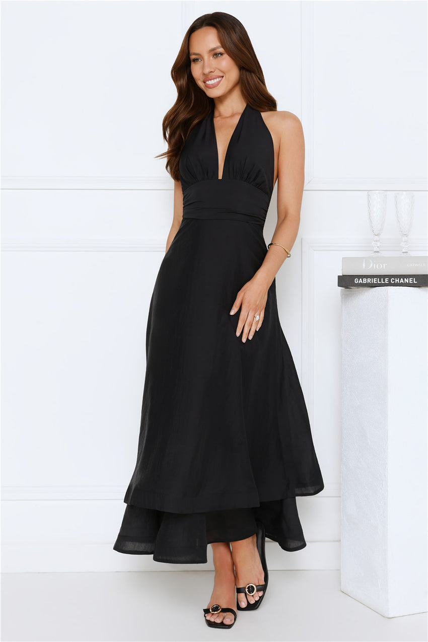Opal Glow Halter Maxi Dress Black