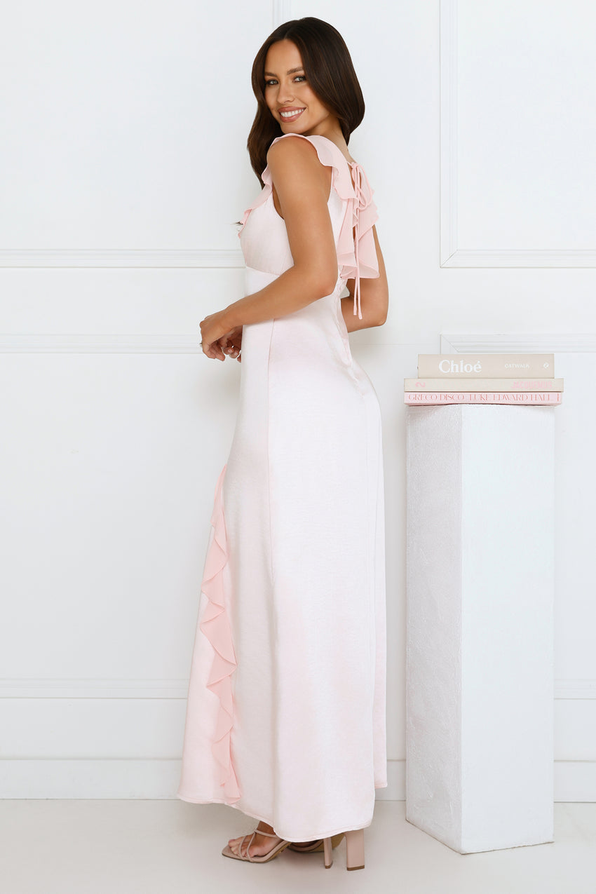 Flirty Girl Satin Maxi Dress Pink