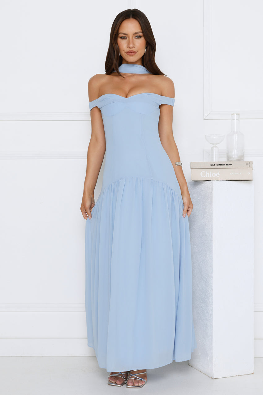 The Style Spotlight Off Shoulder Maxi Dress Blue