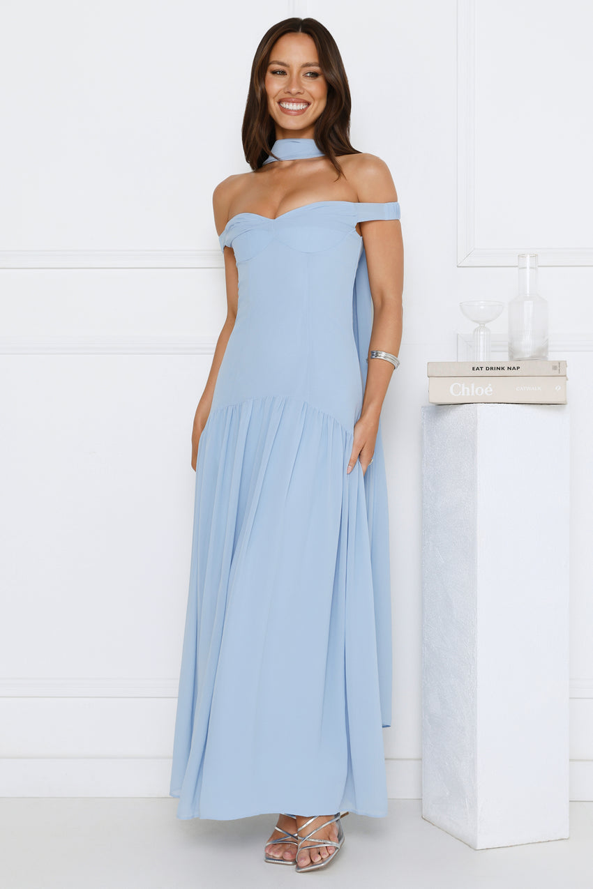 The Style Spotlight Off Shoulder Maxi Dress Blue