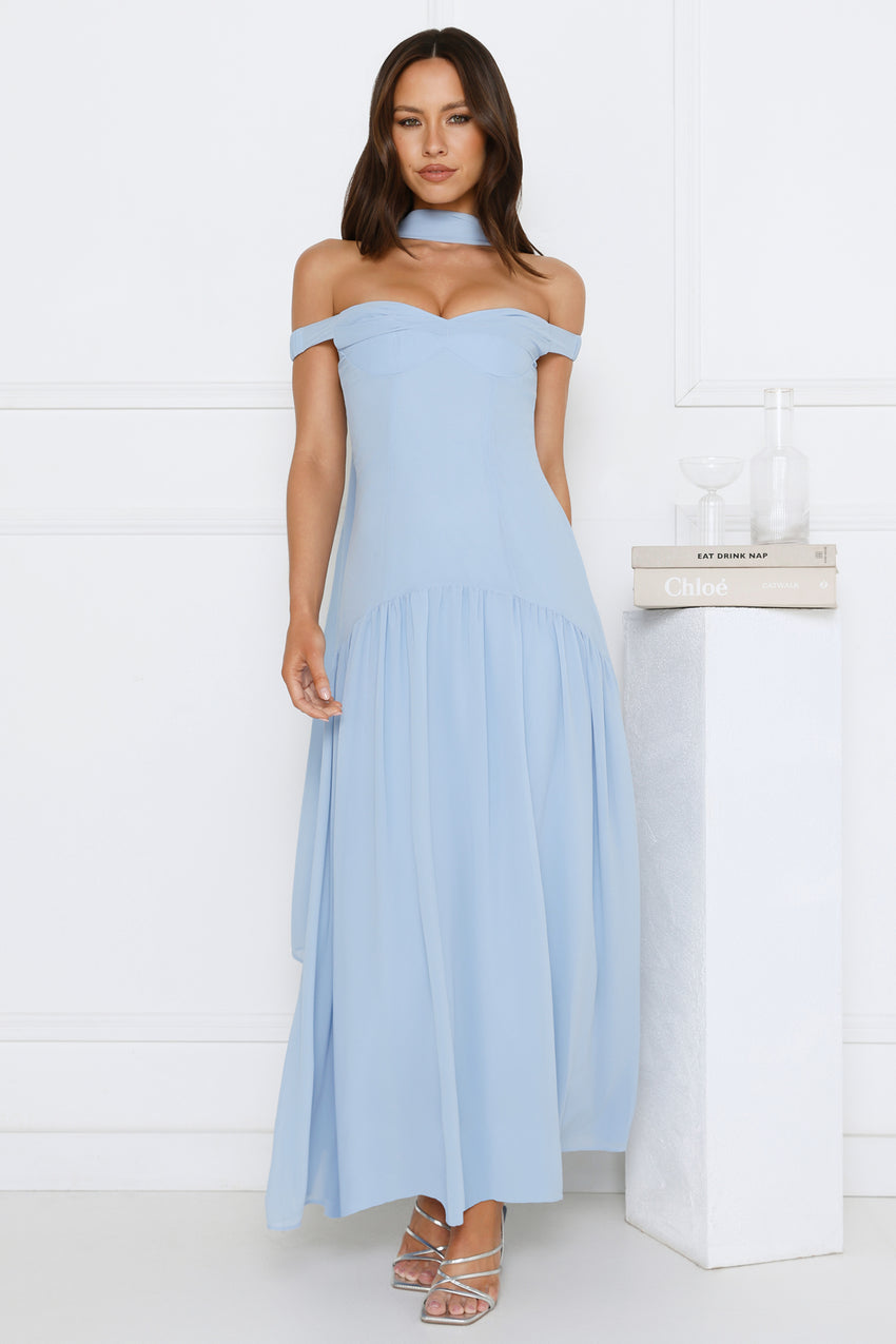 The Style Spotlight Off Shoulder Maxi Dress Blue