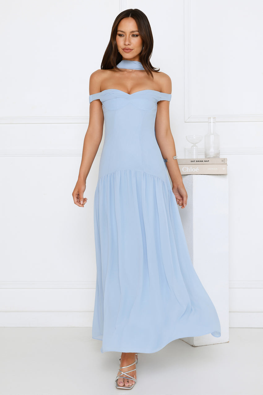 The Style Spotlight Off Shoulder Maxi Dress Blue