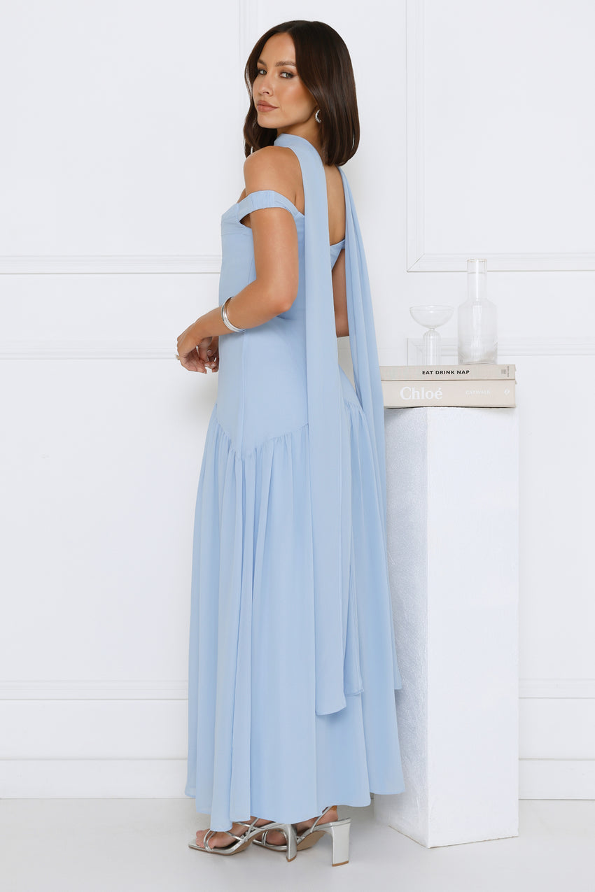 The Style Spotlight Off Shoulder Maxi Dress Blue