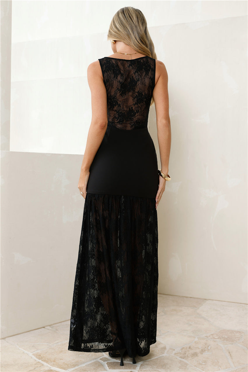 Moon Veil Lace Maxi Dress Black
