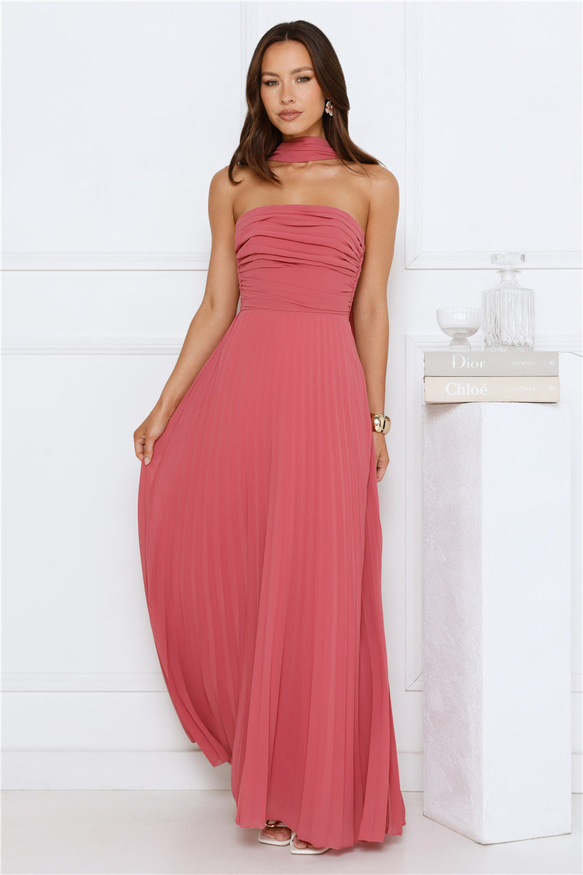 Sugar Babe Strapless Pleated Maxi Dress Rose