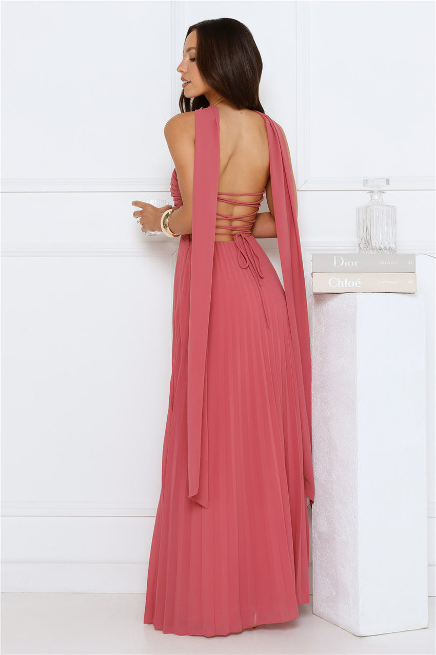Sugar Babe Strapless Pleated Maxi Dress Rose