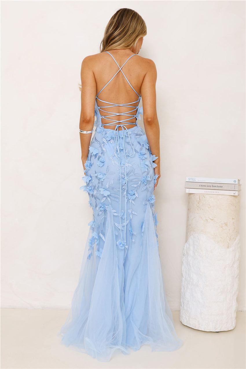 Petals In The Night Mesh Maxi Dress Blue