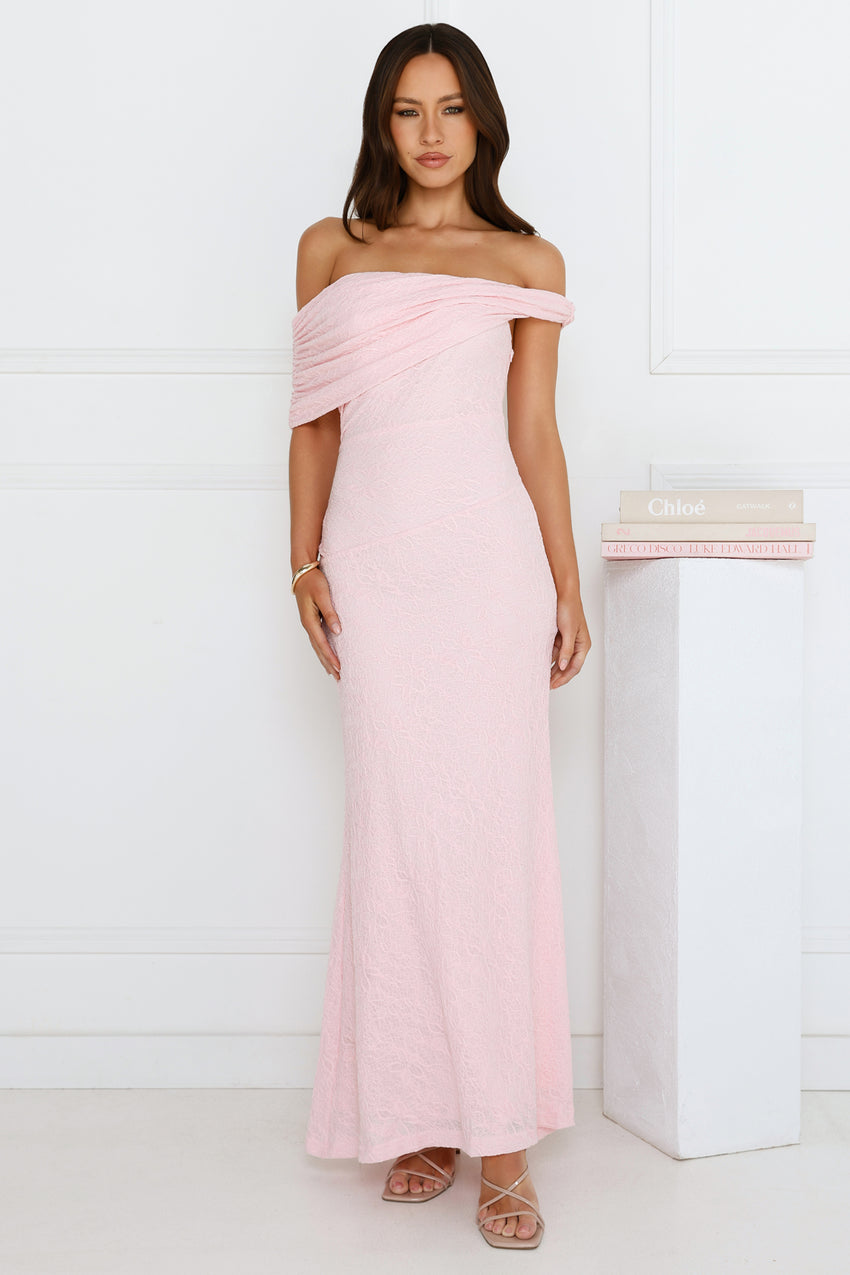 Slay the Night Off Shoulder Maxi Dress Pink