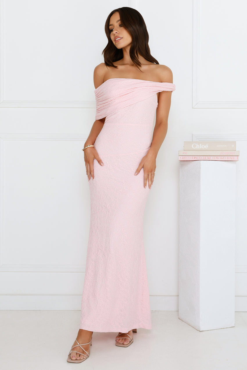 Slay the Night Off Shoulder Maxi Dress Pink