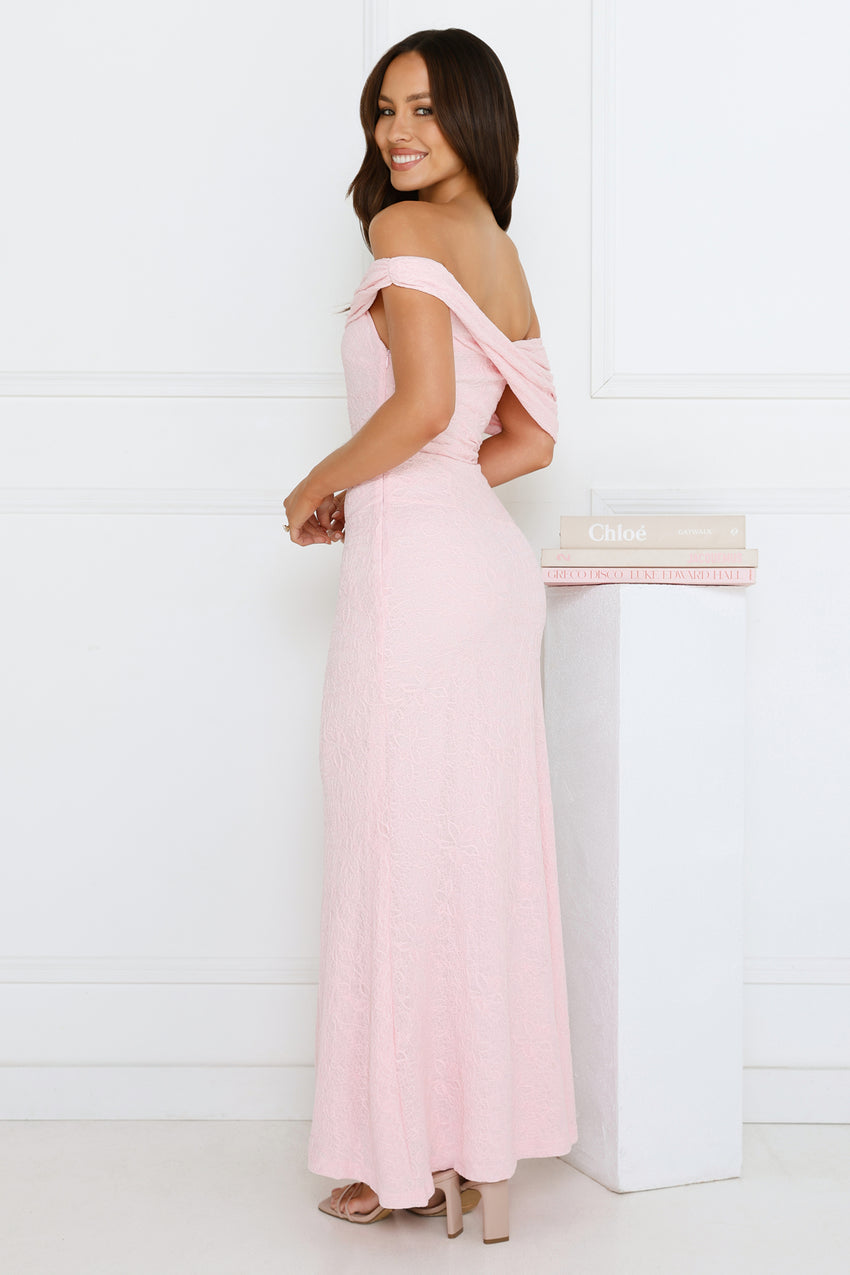 Slay the Night Off Shoulder Maxi Dress Pink