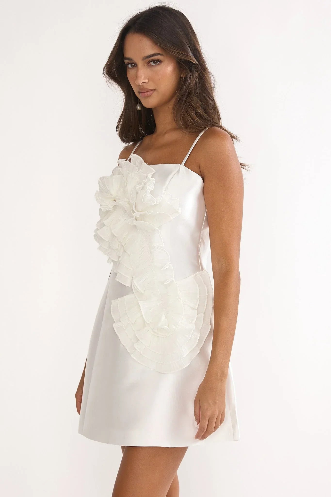 Cosmique Ruffle Mini Dress White