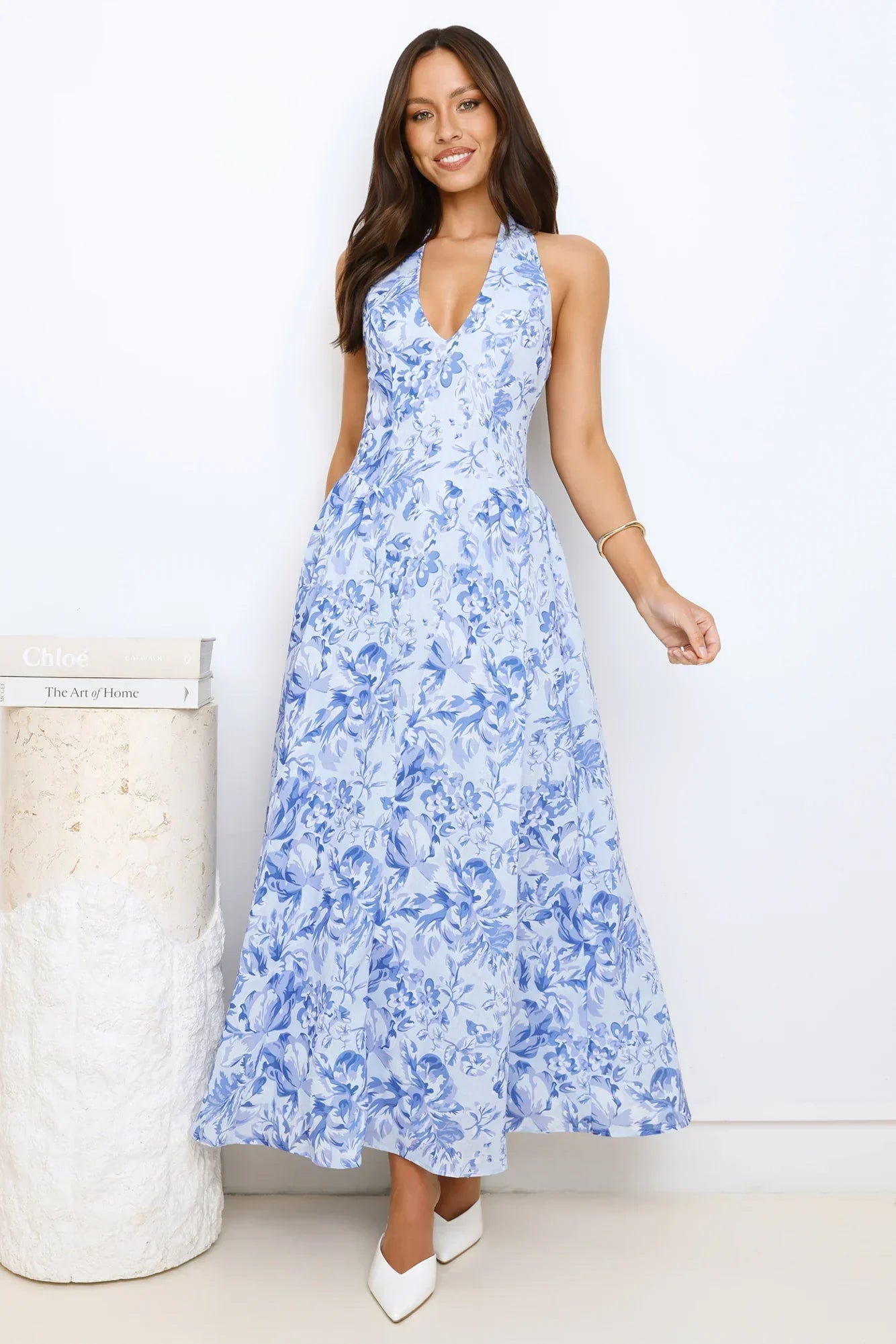 Soft Twilight Halter Maxi Dress Blue