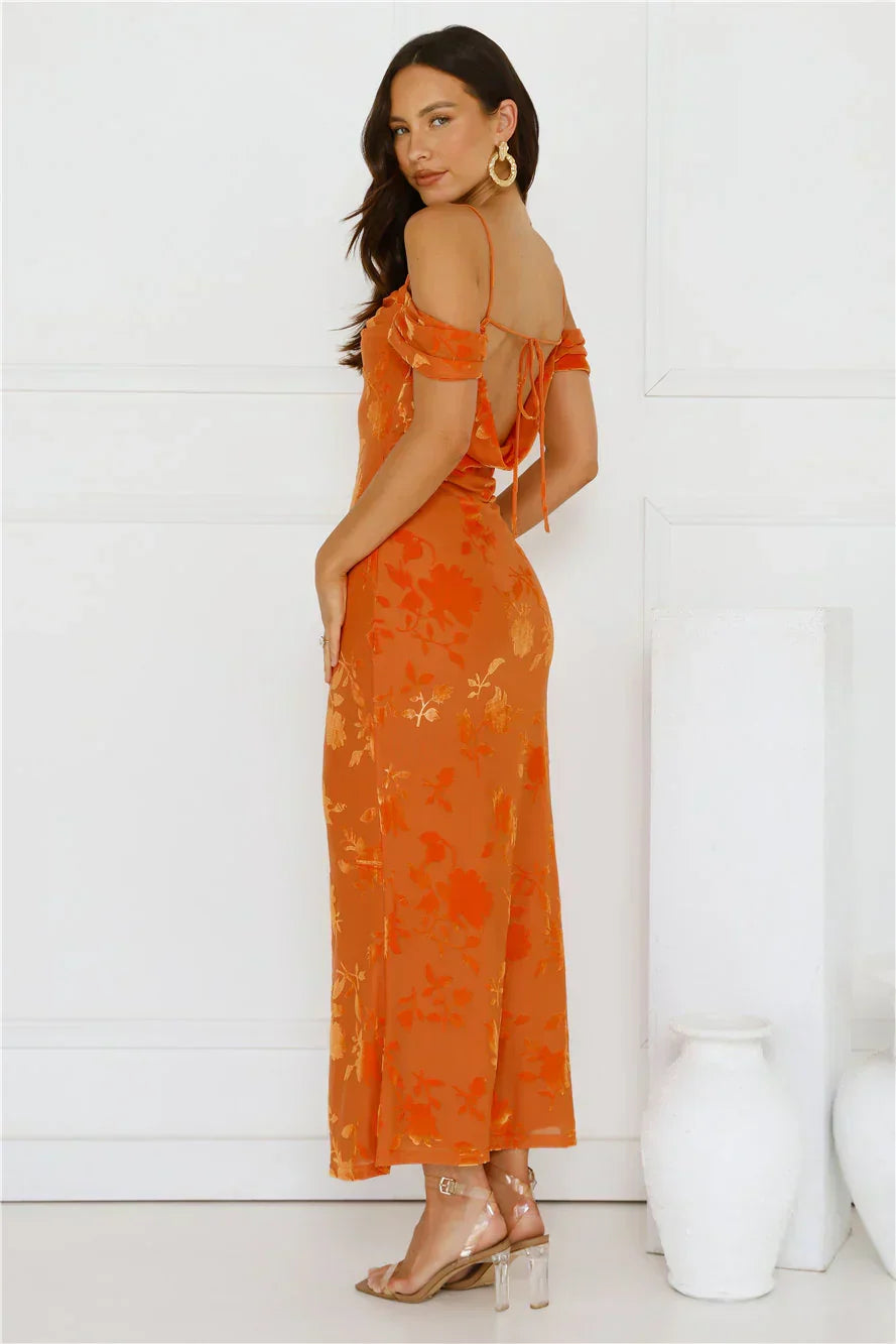 Good Fun Off Shoulder Maxi Dress Blue