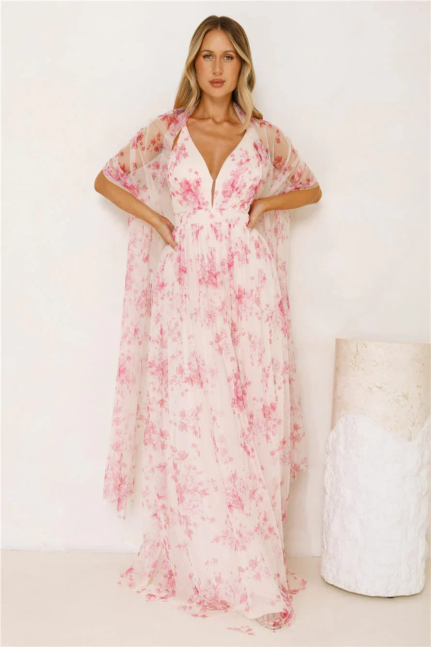 Enchanted Petals Maxi Dress Fuchsia