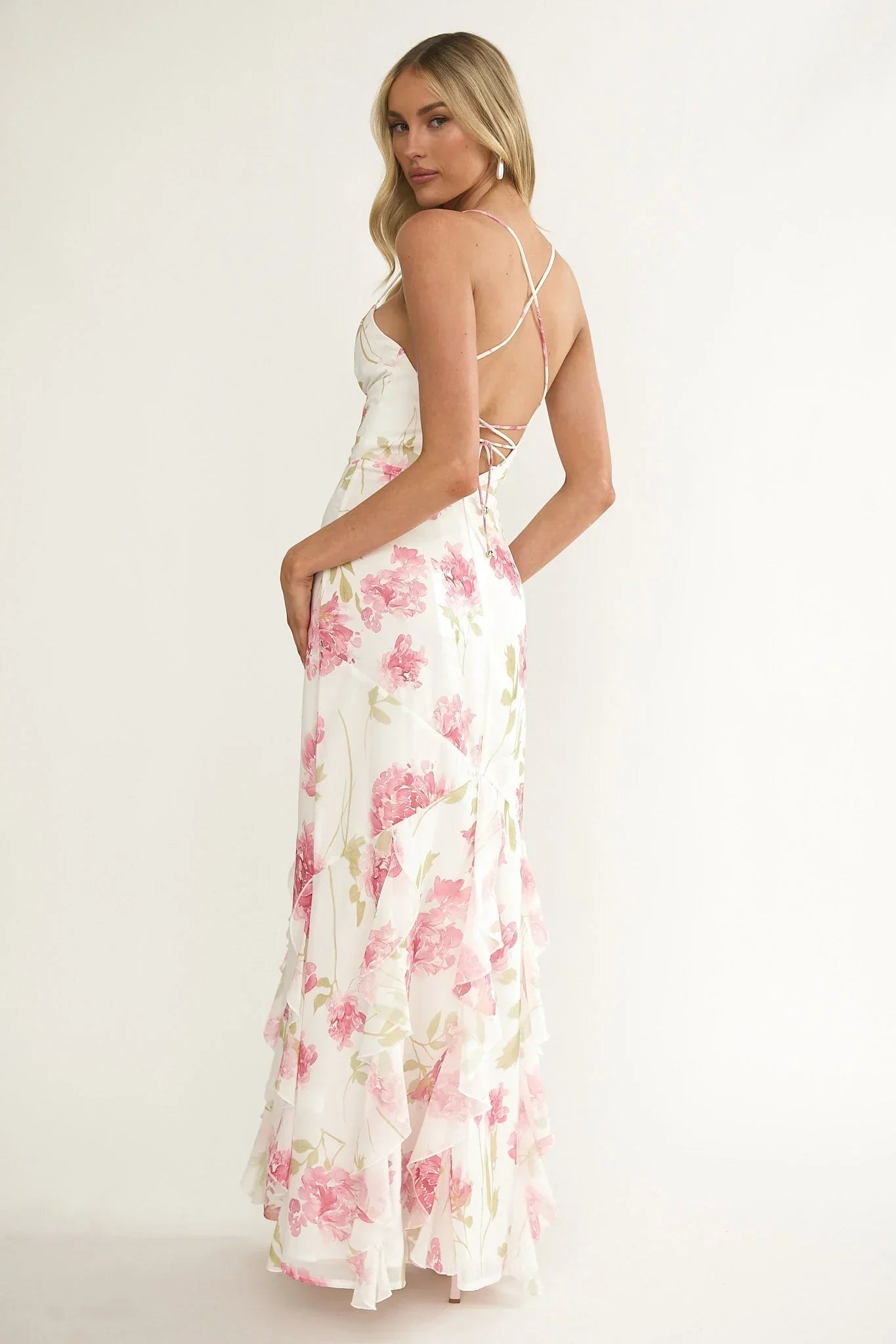 Charlisa Ruffle Maxi Dress Floral White