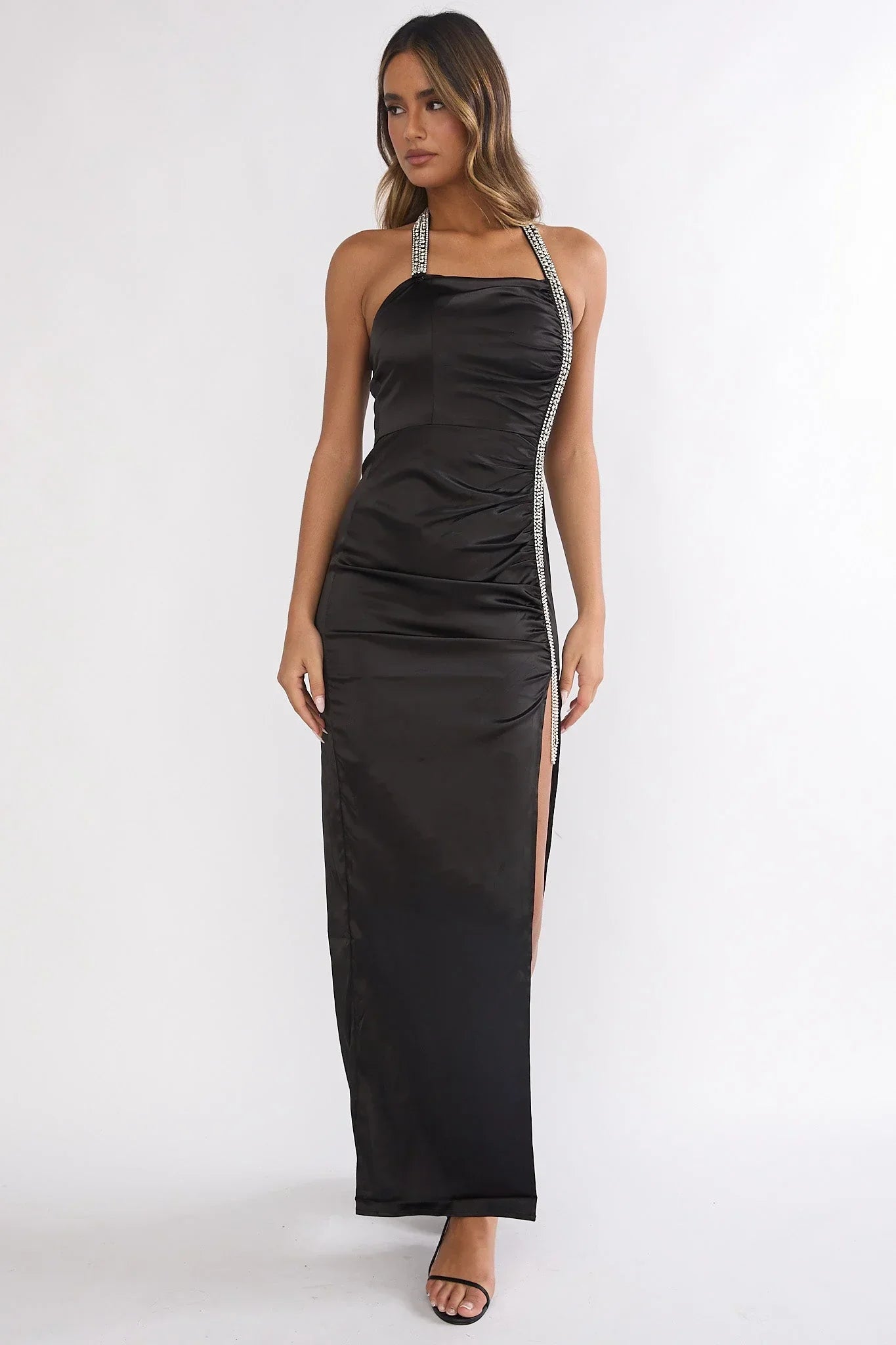 Glitterati Halter Maxi Dress Black