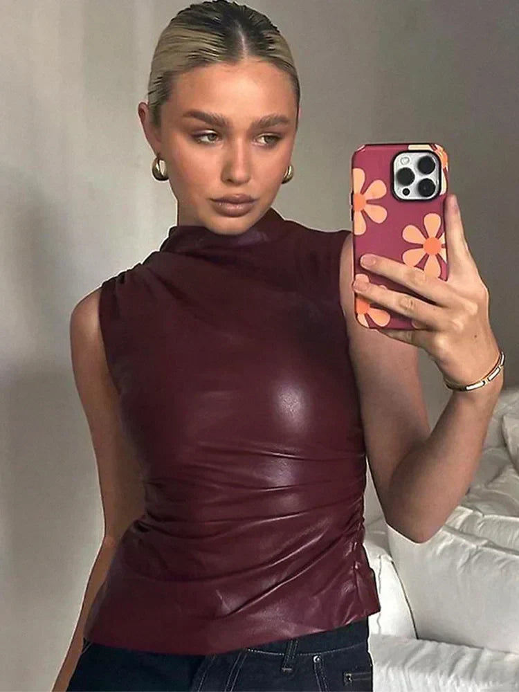Donna | Women'S Sleeveless Vegan Leather Top