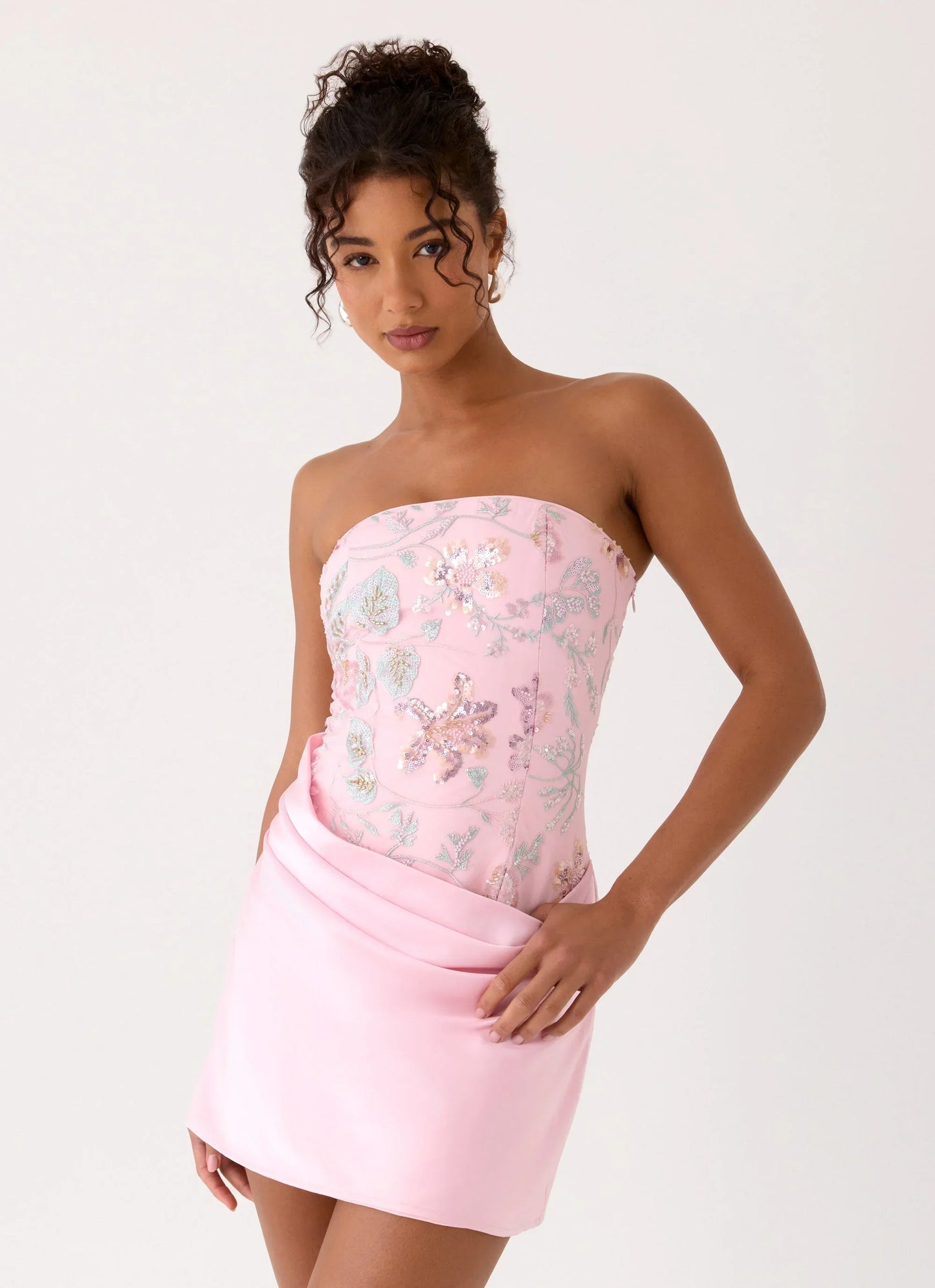 Angelique Beaded Mini Dress Pink