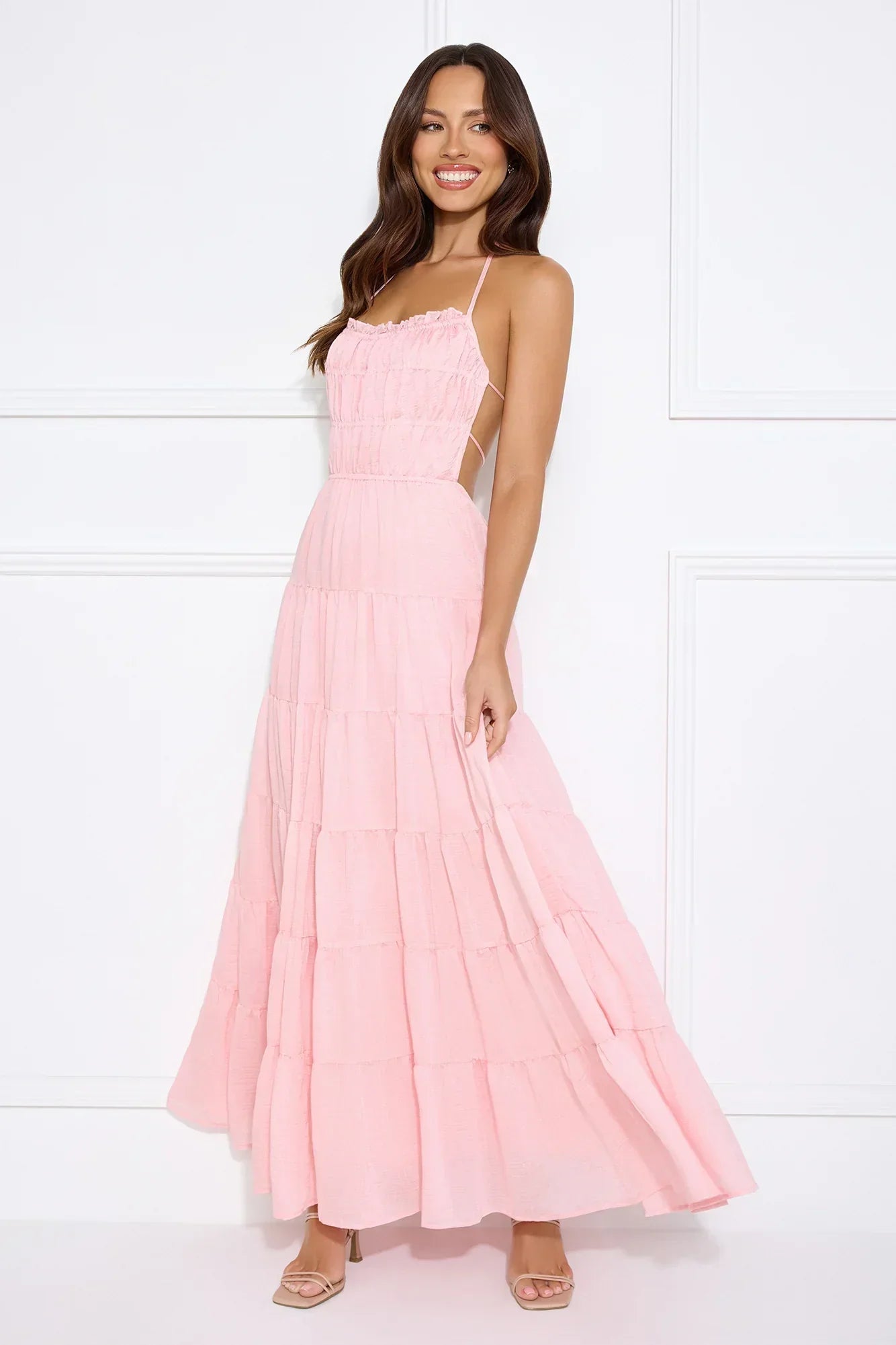 Make Up Halter Maxi Dress Pink