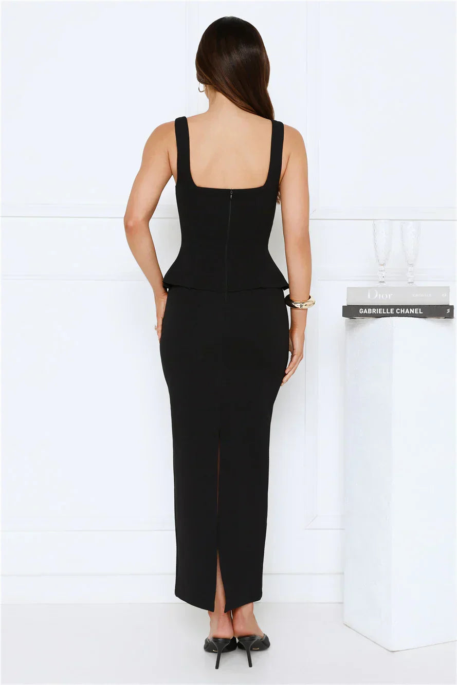 Sculpted Grace Maxi Dress Black