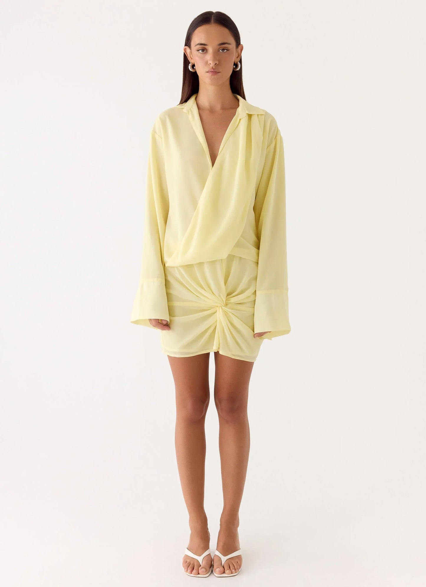 Ferretti Shirt Mini Dress Pale Yellow