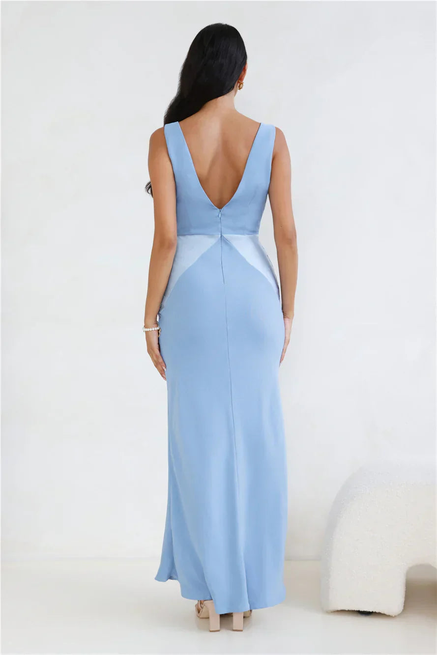 Subtle Splendor Satin Maxi Dress Light Blue