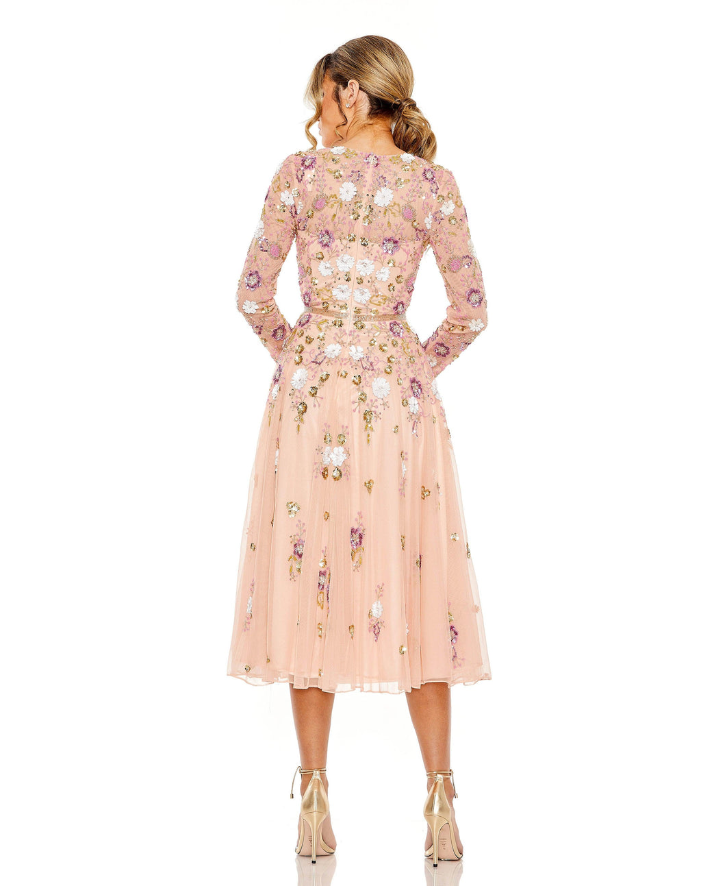 Tea Length Long Sleeve Formal Dress