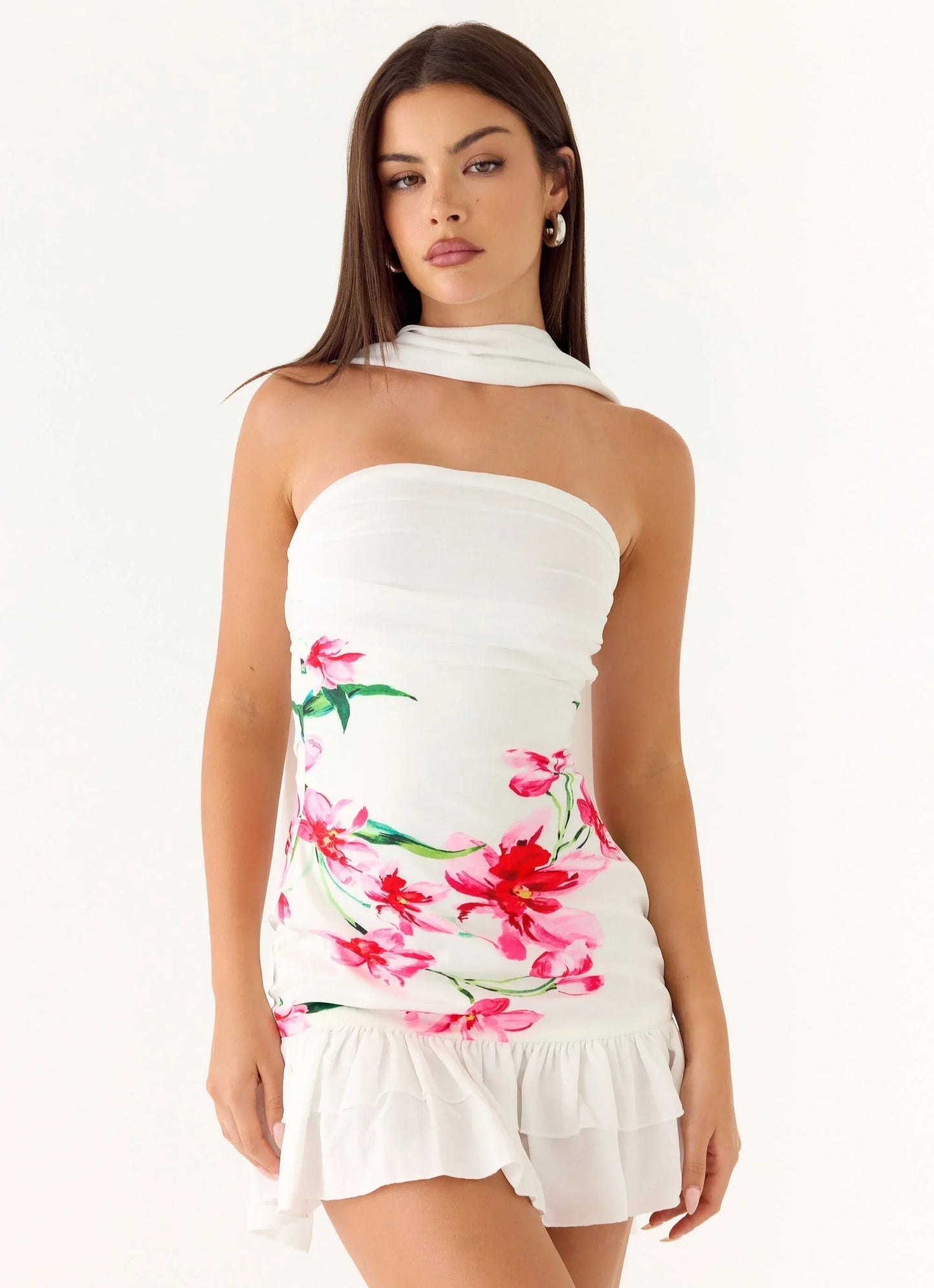Manon Scarf Mini Dress White