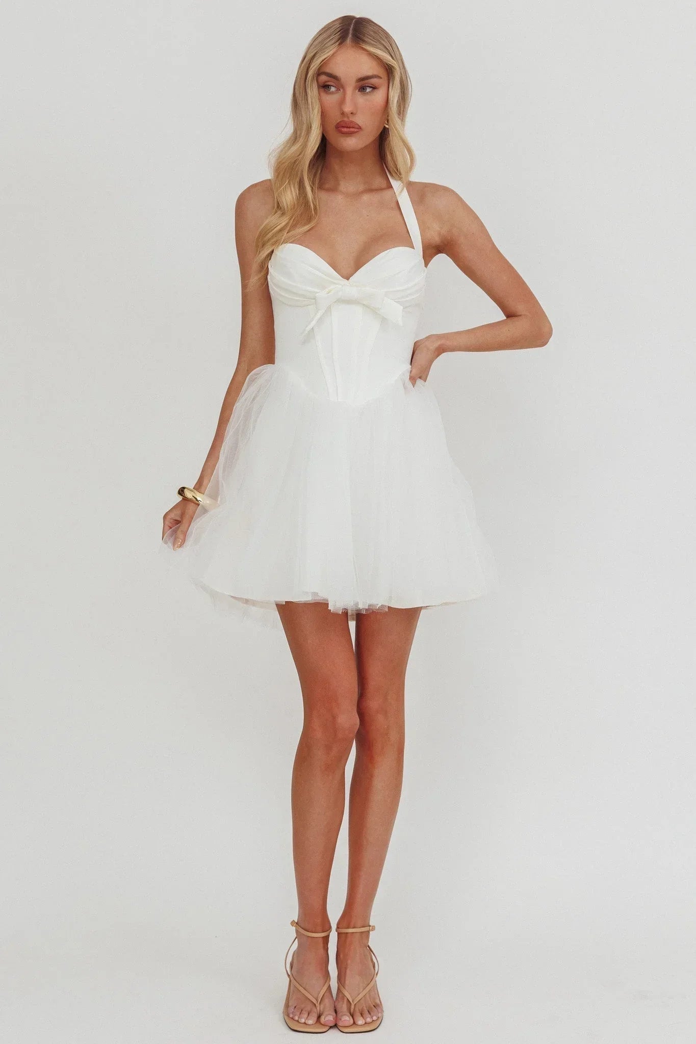 Princessa Halter Mini Dress White