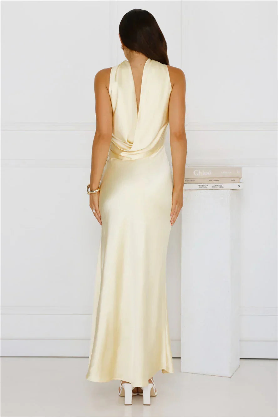 Precious Pearl Satin Maxi Dress Yellow
