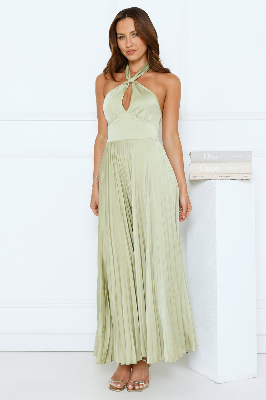 Moonlight Drive Halter Satin Maxi Dress Lime
