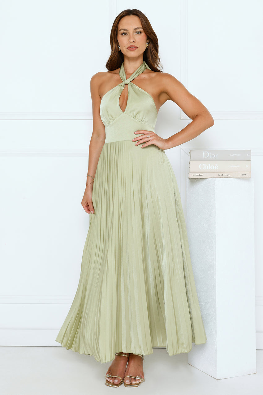 Moonlight Drive Halter Satin Maxi Dress Lime