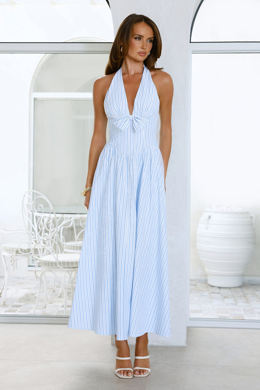 Ocean Salt Halter Maxi Dress Blue