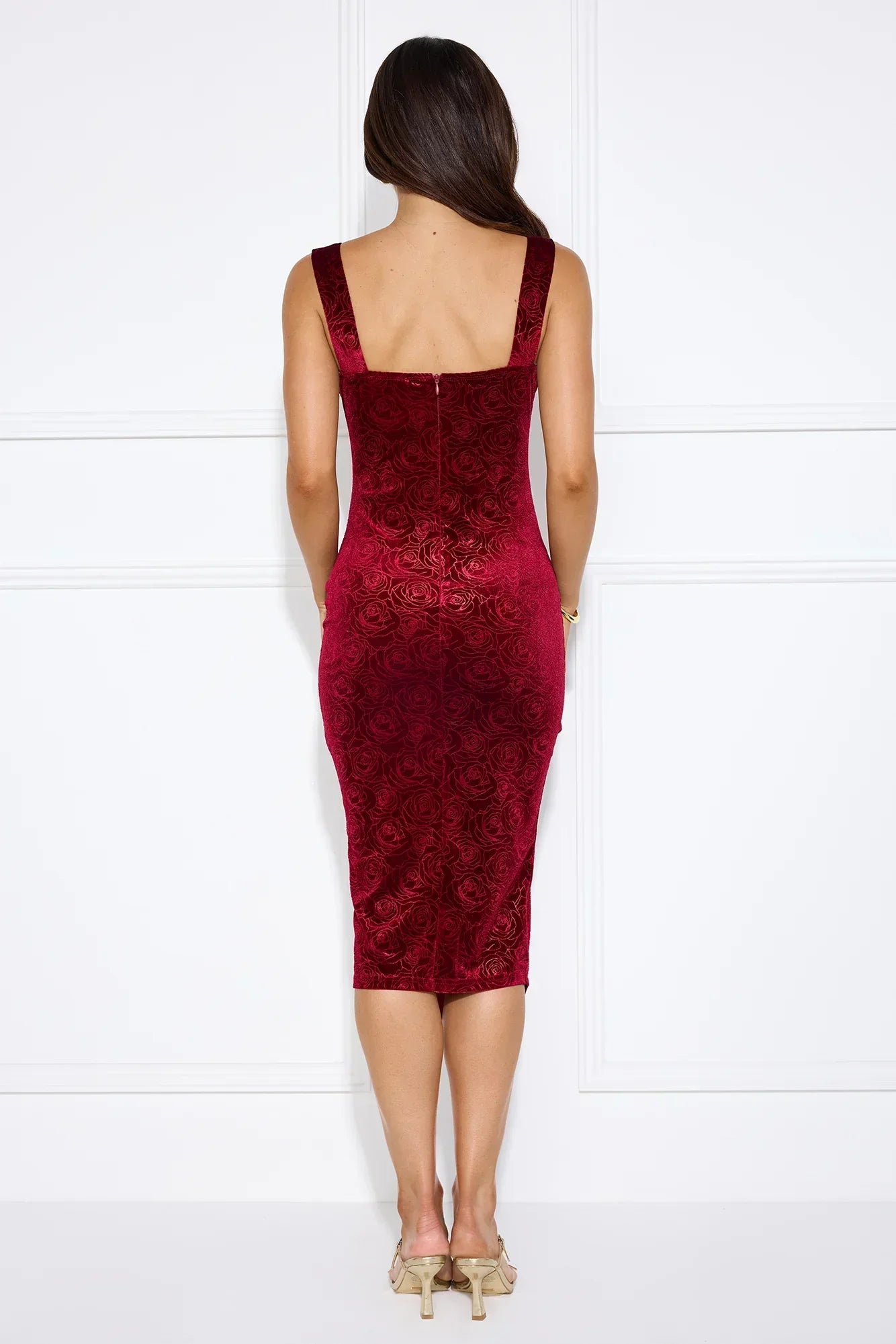 Dream Big Velvet Midi Dress Burgundy