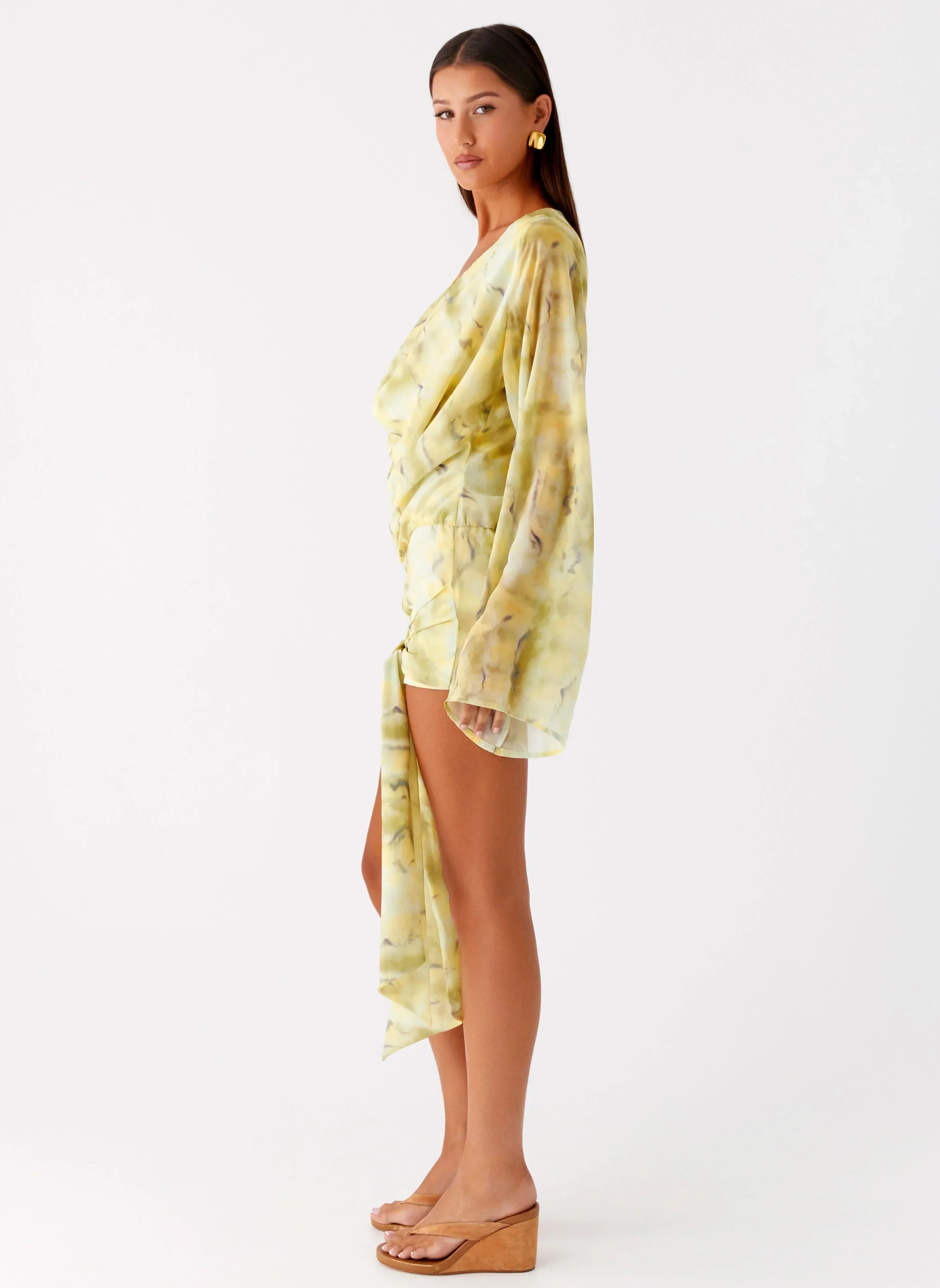 Sorrel Long Sleeve Mini Dress - Yellow Tie Dye