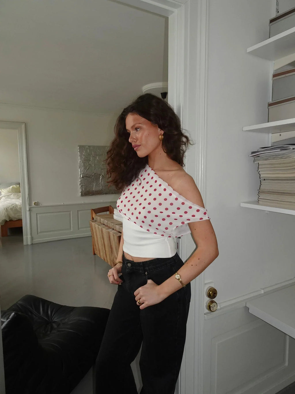 Sienna Draped Polka Dot Crop Top