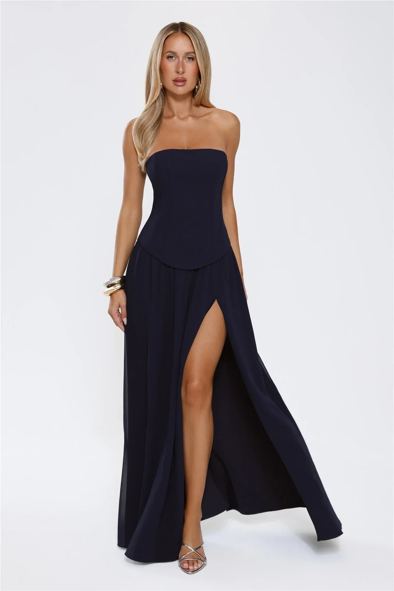 Luxe Strapless Maxi Dress Navy