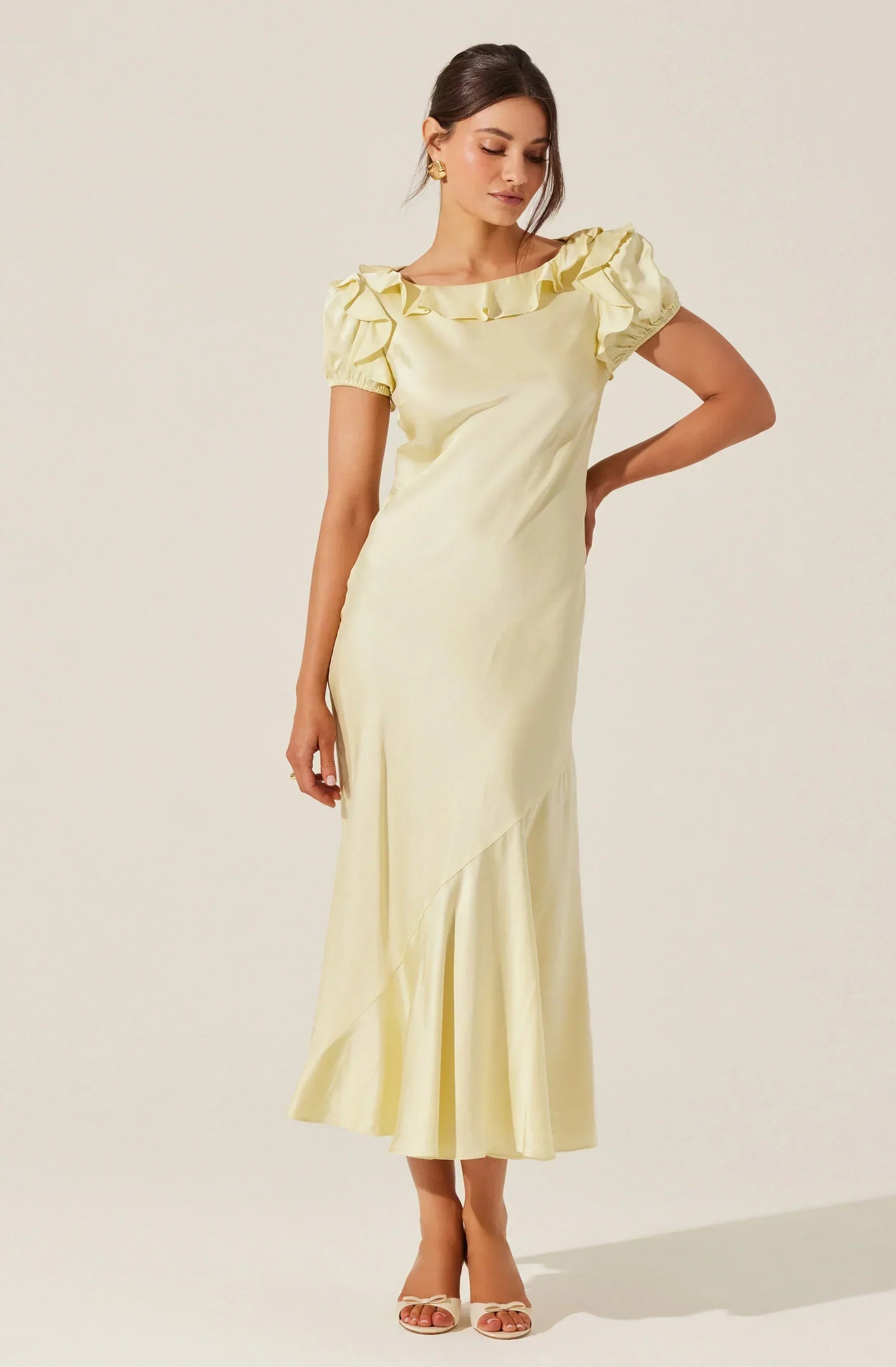 Auden Satin Ruffle Midi Dress