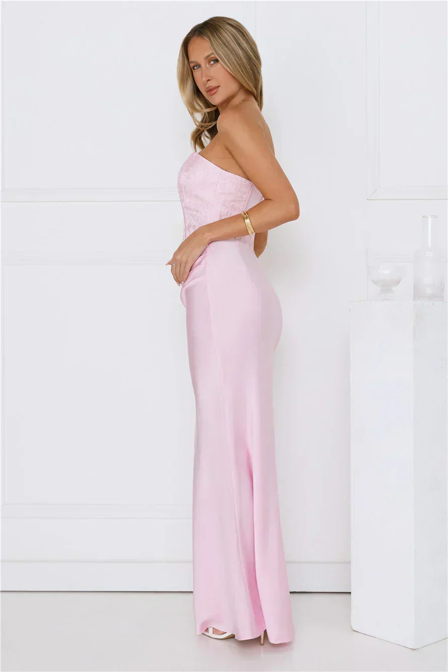 Dressed To Dazzle Strapless Satin Maxi Dress Blue